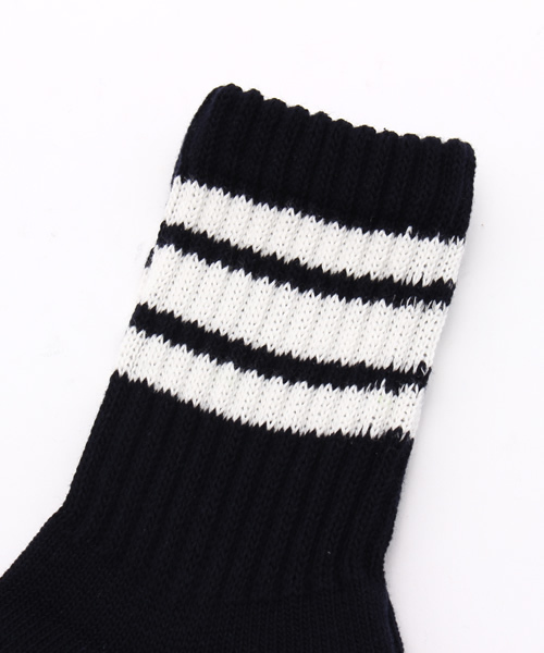 SEVENDAYS=SUNDAY（セブンデイズサンデイ）の「ａｄｂｅｎ　クルーリブ３本ライン（ソックス/靴下・レディース・ネイビー/ホワイト/グレー・FREE）」の5枚目の写真