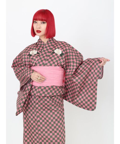 【美品】 浴衣 下駄 セット jouetie 市松柄 バイカラー 虎 ピンク jouetie（ジュエティ）の「ジャパンローズ柄浴衣セット（浴衣