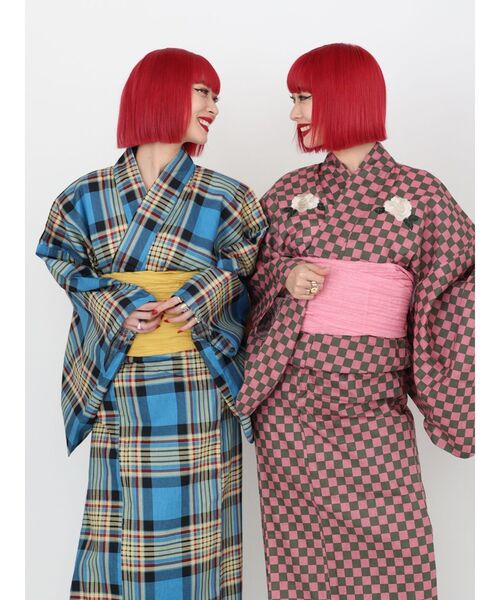 【美品】 浴衣 下駄 セット jouetie 市松柄 バイカラー 虎 ピンク jouetie（ジュエティ）の「ジャパンローズ柄浴衣セット（浴衣