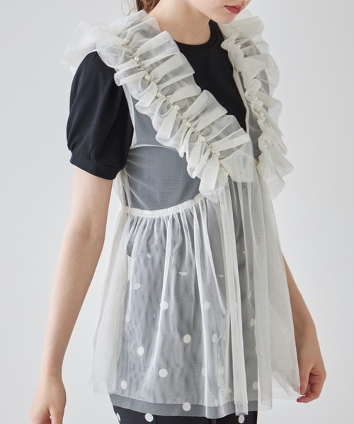 tocco closet(トッコ クローゼット)の「パール付きチュールビスチェ(ベスト・レディース・アイボリー/ブラック・M)」の3枚目の写真