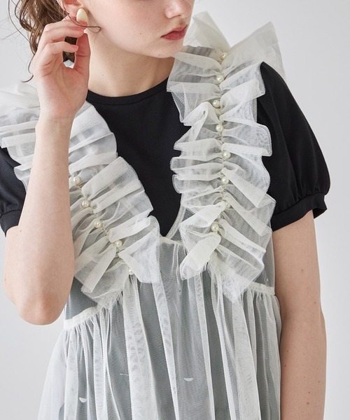 tocco closet(トッコ クローゼット)の「パール付きチュールビスチェ(ベスト・レディース・アイボリー/ブラック・M)」の4枚目の写真
