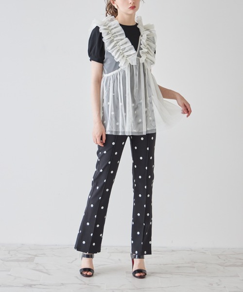 tocco closet(トッコ クローゼット)の「パール付きチュールビスチェ(ベスト・レディース・アイボリー/ブラック・M)」の6枚目の写真