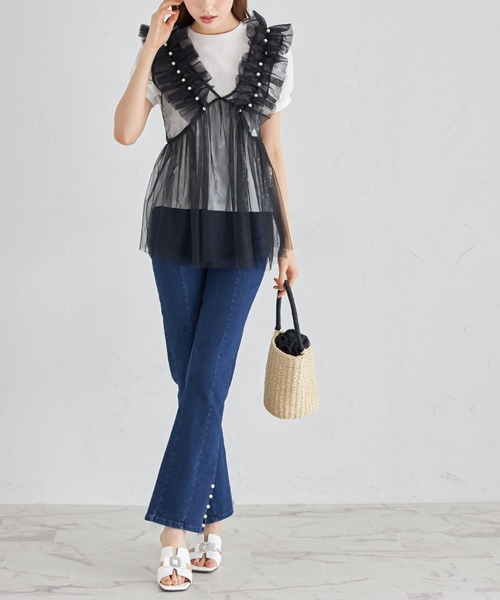 tocco closet(トッコ クローゼット)の「パール付きチュールビスチェ(ベスト・レディース・アイボリー/ブラック・M)」の18枚目の写真
