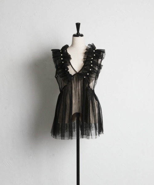 tocco closet(トッコ クローゼット)の「パール付きチュールビスチェ(ベスト・レディース・アイボリー/ブラック・M)」の19枚目の写真