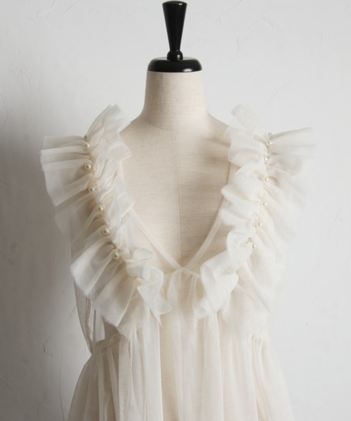 tocco closet(トッコ クローゼット)の「パール付きチュールビスチェ(ベスト・レディース・アイボリー/ブラック・M)」の12枚目の写真