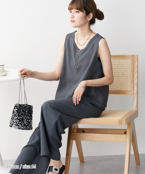 nissen（ニッセン）の「【販売終了】麻混セットアップ（ジッパートップス＋ワイドパンツ）（セットアップ・レディース・モカ/チャコールグレー/オフホワイト・M/L）」の20枚目の写真
