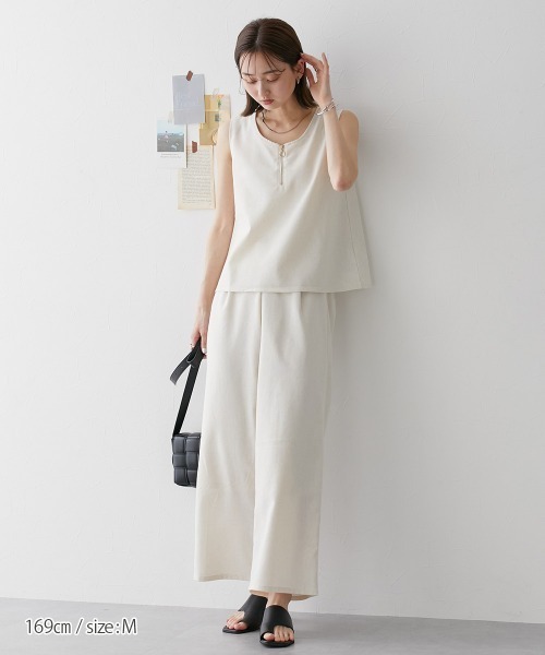 nissen（ニッセン）の「【販売終了】麻混セットアップ（ジッパートップス＋ワイドパンツ）（セットアップ・レディース・モカ/チャコールグレー/オフホワイト・M/L）」の14枚目の写真