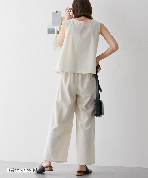 nissen（ニッセン）の「【販売終了】麻混セットアップ（ジッパートップス＋ワイドパンツ）（セットアップ・レディース・モカ/チャコールグレー/オフホワイト・M/L）」の10枚目の写真