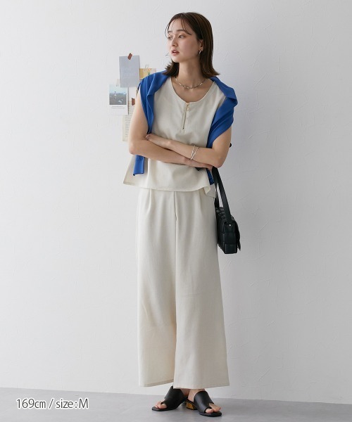 nissen（ニッセン）の「【販売終了】麻混セットアップ（ジッパートップス＋ワイドパンツ）（セットアップ・レディース・モカ/チャコールグレー/オフホワイト・M/L）」の8枚目の写真