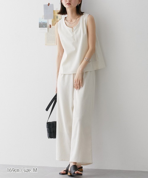 nissen（ニッセン）の「【販売終了】麻混セットアップ（ジッパートップス＋ワイドパンツ）（セットアップ・レディース・モカ/チャコールグレー/オフホワイト・M/L）」の12枚目の写真