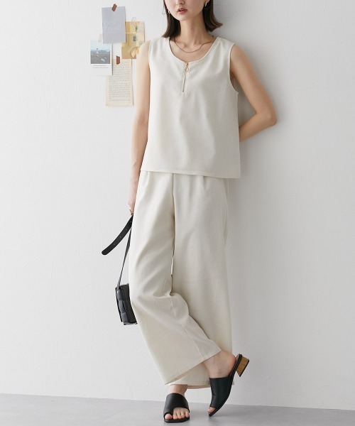 nissen（ニッセン）の「【販売終了】麻混セットアップ（ジッパートップス＋ワイドパンツ）（セットアップ・レディース・モカ/チャコールグレー/オフホワイト・M/L）」の16枚目の写真
