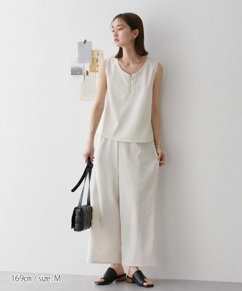 nissen（ニッセン）の「【販売終了】麻混セットアップ（ジッパートップス＋ワイドパンツ）（セットアップ・レディース・モカ/チャコールグレー/オフホワイト・M/L）」の17枚目の写真