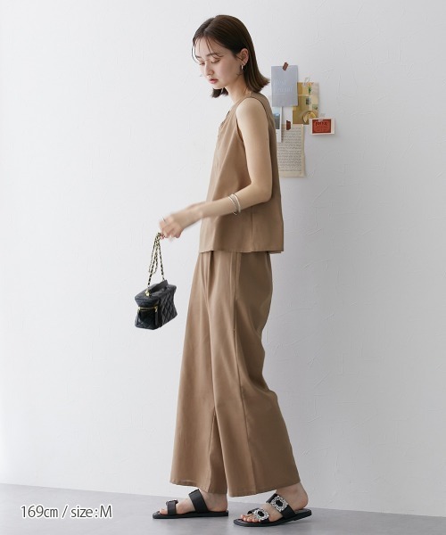 nissen（ニッセン）の「【販売終了】麻混セットアップ（ジッパートップス＋ワイドパンツ）（セットアップ・レディース・モカ/チャコールグレー/オフホワイト・M/L）」の5枚目の写真