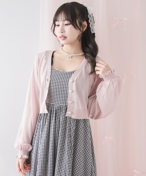 DearMyLoveRose（ディアマイラブローズ）の「ラメシアークロップドカーディガン（ニット/セーター・レディース・ホワイト/ブラック/レッド/ブルー/グリーン/ラベンダー/ベビーピンク・M-L/L～LL/LL～3L）」の6枚目の写真