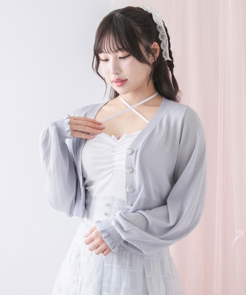 DearMyLoveRose（ディアマイラブローズ）の「ラメシアークロップドカーディガン（ニット/セーター・レディース・ホワイト/ブラック/レッド/ブルー/グリーン/ラベンダー/ベビーピンク・M-L/L～LL/LL～3L）」の4枚目の写真