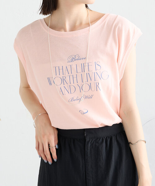 mystic（ミスティック）の「ノースリPHOTO Tシャツ（Tシャツ/カットソー・レディース・ピンク/オフホワイト・FREE）」の2枚目の写真