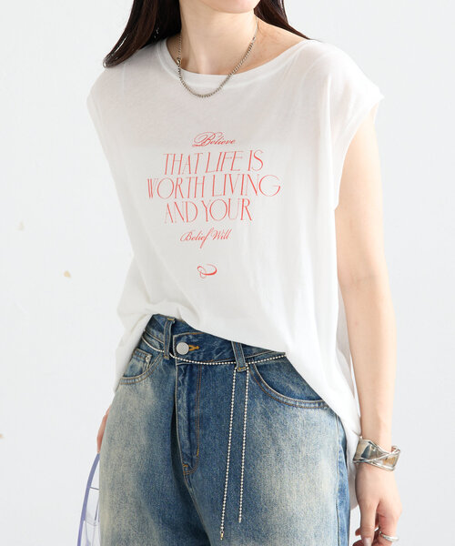 mystic（ミスティック）の「ノースリPHOTO Tシャツ（Tシャツ/カットソー・レディース・ピンク/オフホワイト・FREE）」の4枚目の写真