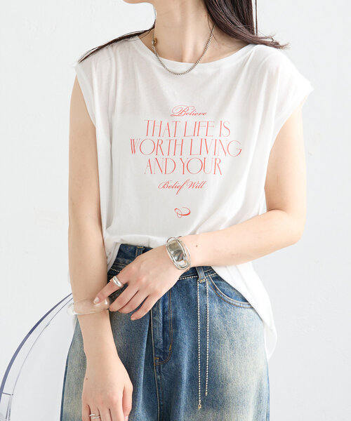 mystic（ミスティック）の「ノースリPHOTO Tシャツ（Tシャツ/カットソー・レディース・ピンク/オフホワイト・FREE）」の5枚目の写真