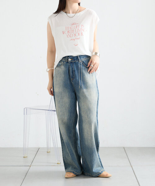 mystic（ミスティック）の「ノースリPHOTO Tシャツ（Tシャツ/カットソー・レディース・ピンク/オフホワイト・FREE）」の8枚目の写真