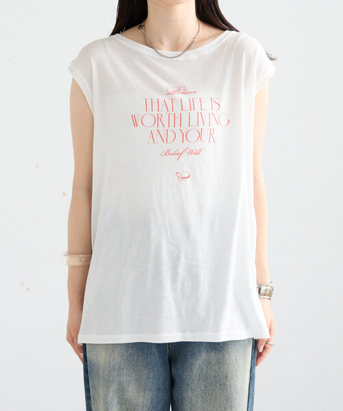 mystic（ミスティック）の「ノースリPHOTO Tシャツ（Tシャツ/カットソー・レディース・ピンク/オフホワイト・FREE）」の9枚目の写真