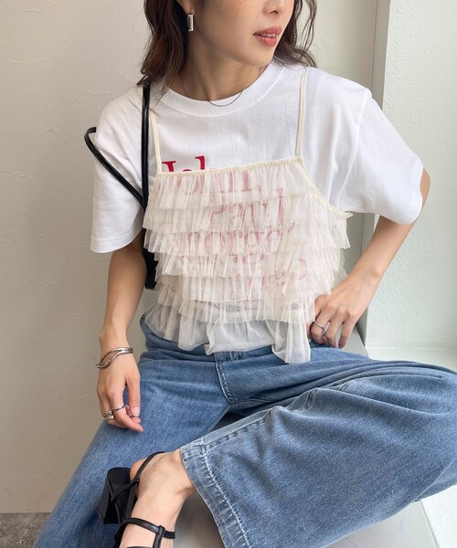 fredy emue（フレディエミュ）の「チュールキャミビスチェ（キャミソール・レディース・アイボリー/チャコールグレー・38）」の6枚目の写真