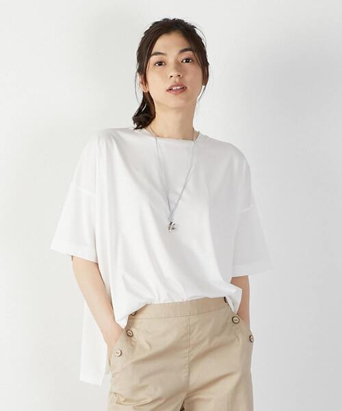 【微光沢で滑らかな風合い天竺サイドスリット入りリラックスワイドTシャツ】（Tシャツ/カットソー）｜MELROSE claire（メルローズ クレール）