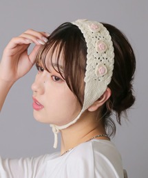 コットンニットヘアバンド/ピンク
