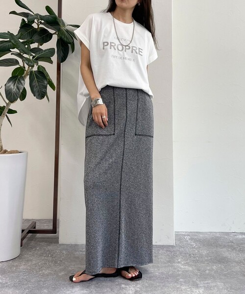 fredy emue(フレディエミュ)の「シルケット袖ロールロゴTシャツ(Tシャツ/カットソー・レディース・カーキ/チャコールグレー/オフホワイト/ベージュ・38)」の5枚目の写真