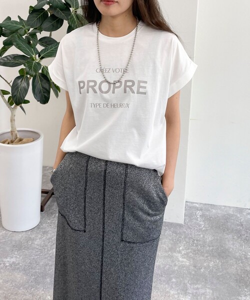 fredy emue(フレディエミュ)の「シルケット袖ロールロゴTシャツ(Tシャツ/カットソー・レディース・カーキ/チャコールグレー/オフホワイト/ベージュ・38)」の9枚目の写真