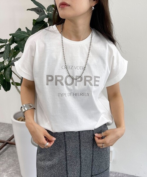 fredy emue(フレディエミュ)の「シルケット袖ロールロゴTシャツ(Tシャツ/カットソー・レディース・カーキ/チャコールグレー/オフホワイト/ベージュ・38)」の13枚目の写真