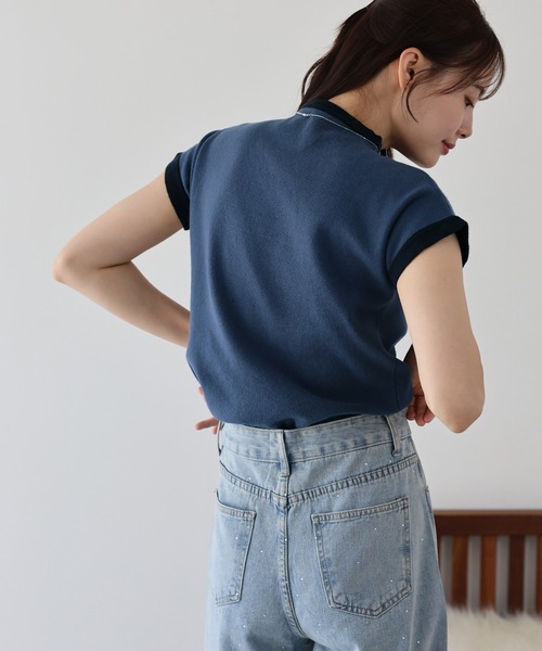 BLUEEAST（ブルーイースト）の「バイカラーフレンチスリーブニット（ニット/セーター・レディース・アイボリー/ブラック/ブルーグレー/ブラウン・MEDIUM）」の22枚目の写真