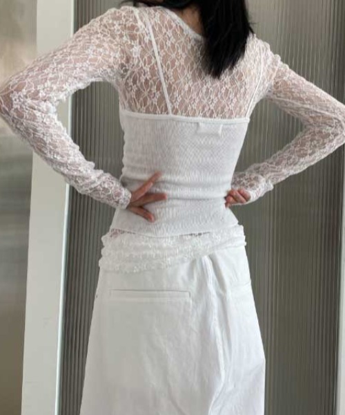 Vipoa(ヴィポア)の「lace sheer tops(Tシャツ/カットソー・レディース・ホワイト/ブラック・FREE)」の6枚目の写真