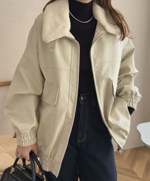 ファー襟付2Wayフェイクレザージップアップブルゾン（ブルゾン）｜KOBE