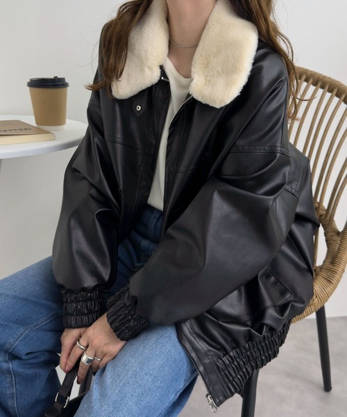 KOBE LETTUCE（コウベレタス）の「ファー襟付2Wayフェイクレザージップアップブルゾン（ブルゾン・レディース・ブラック/ブラウン/アイボリー系/ブラック系/ブラウン系・M）」の10枚目の写真