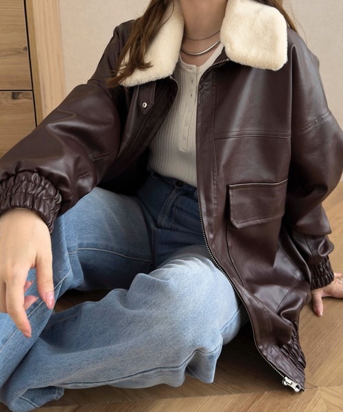 KOBE LETTUCE（コウベレタス）の「ファー襟付2Wayフェイクレザージップアップブルゾン（ブルゾン・レディース・ブラック/ブラウン/アイボリー系/ブラック系/ブラウン系・M）」の14枚目の写真