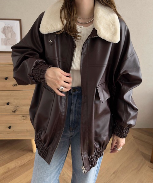 KOBE LETTUCE（コウベレタス）の「ファー襟付2Wayフェイクレザージップアップブルゾン（ブルゾン・レディース・ブラック/ブラウン/アイボリー系/ブラック系/ブラウン系・M）」の16枚目の写真