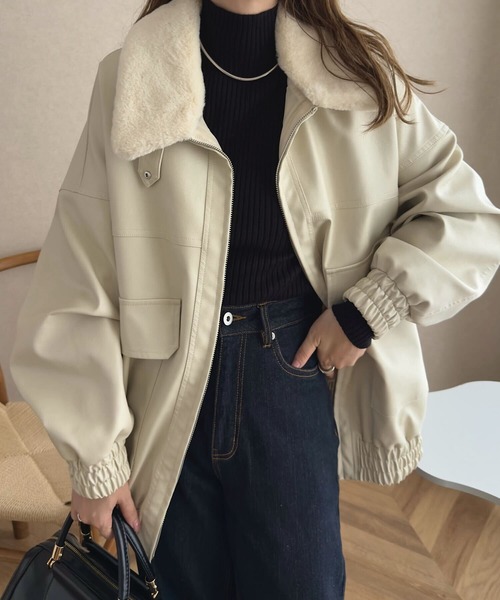 KOBE LETTUCE（コウベレタス）の「ファー襟付2Wayフェイクレザージップアップブルゾン（ブルゾン・レディース・ブラック/ブラウン/アイボリー系/ブラック系/ブラウン系・M）」の15枚目の写真