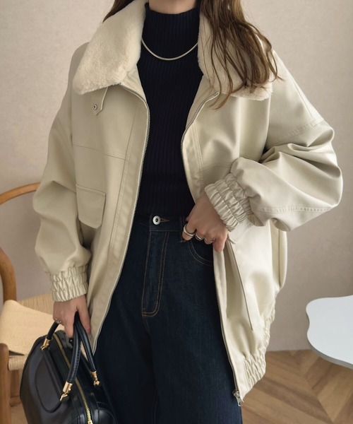 KOBE LETTUCE（コウベレタス）の「ファー襟付2Wayフェイクレザージップアップブルゾン（ブルゾン・レディース・ブラック/ブラウン/アイボリー系/ブラック系/ブラウン系・M）」の8枚目の写真