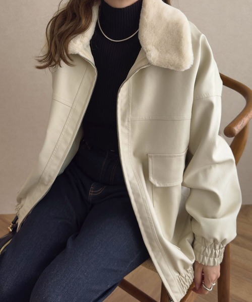 KOBE LETTUCE（コウベレタス）の「ファー襟付2Wayフェイクレザージップ