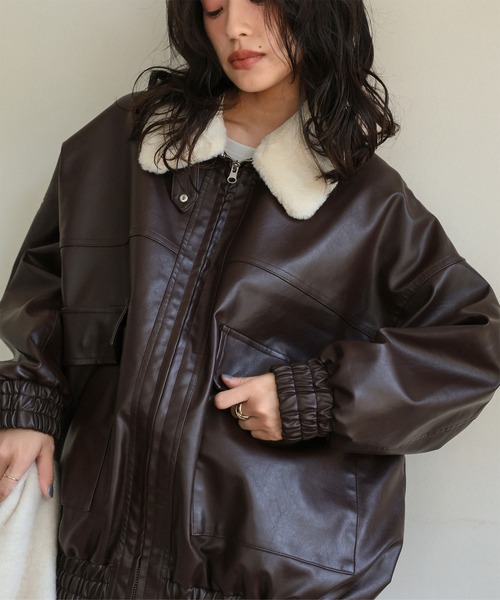 KOBE LETTUCE（コウベレタス）の「ファー襟付2Wayフェイクレザージップアップブルゾン（ブルゾン・レディース・ブラック/ブラウン/アイボリー系/ブラック系/ブラウン系・M）」の21枚目の写真