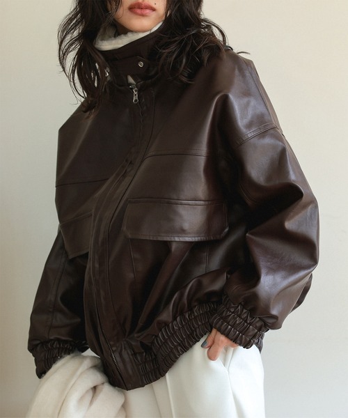 KOBE LETTUCE（コウベレタス）の「ファー襟付2Wayフェイクレザージップアップブルゾン（ブルゾン・レディース・ブラック/ブラウン/アイボリー系/ブラック系/ブラウン系・M）」の22枚目の写真