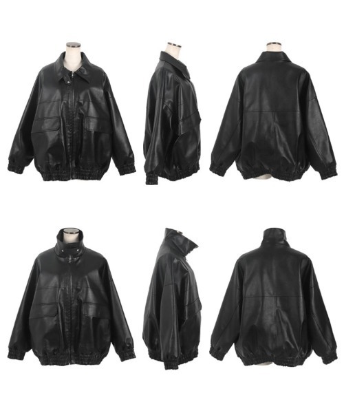 ファー襟付2Wayフェイクレザージップアップブルゾン（ブルゾン）｜KOBE