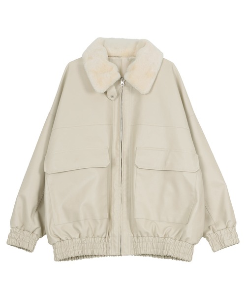 ファー襟付2Wayフェイクレザージップアップブルゾン（ブルゾン）｜KOBE