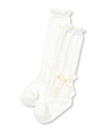 BeBe Petits Pois Vert | リボン付きハート柄ハイソックス(17~24cm)(ソックス/靴下)