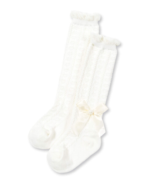 BeBe Petits Pois Vert（ベベプチポワヴェール）の「リボン付きハート柄ハイソックス(17~24cm)（ソックス/靴下・キッズ・ブラック/オフホワイト・M/L）」の8枚目の写真