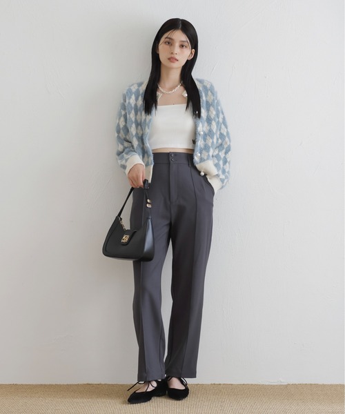 VIS（ビス）の「ミニアーガイル柄ビックパールボタンカーディガン（カーディガン/ボレロ・レディース・サックスブルー/ベージュ/スミクロ・FREE）」の8枚目の写真