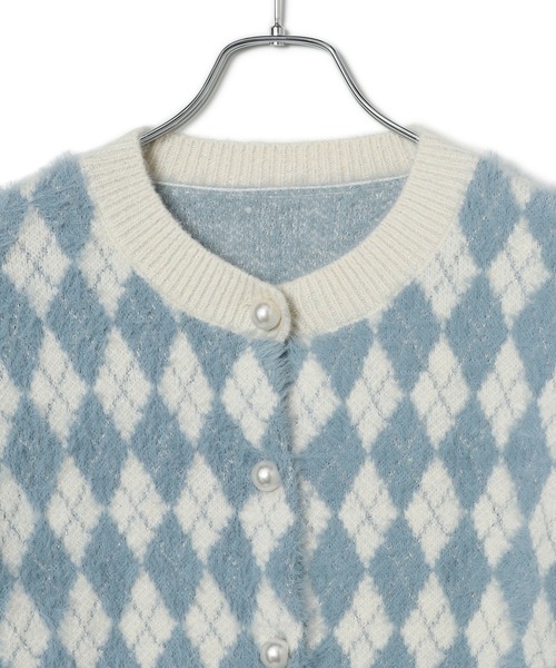 VIS（ビス）の「ミニアーガイル柄ビックパールボタンカーディガン（カーディガン/ボレロ・レディース・サックスブルー/ベージュ/スミクロ・FREE）」の12枚目の写真