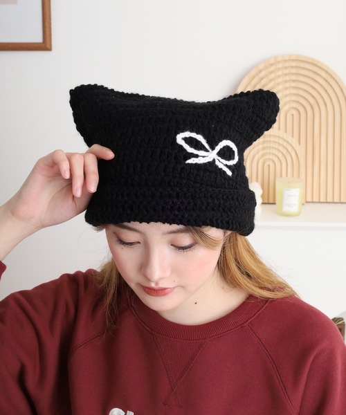 セール】スクエア猫耳ニットキャップ（ニットキャップ/ビーニー