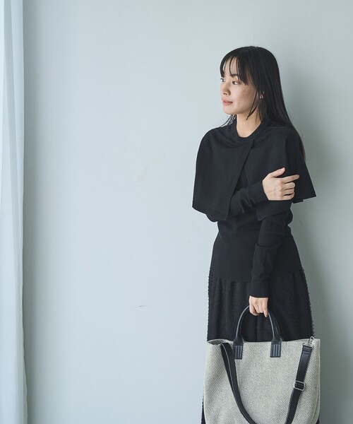 ニット セーター 「2セットアイテム」ケープ＆シアーリブニット レディース RONEL（ロネル）の「【2セットアイテム】ケープ&シアー