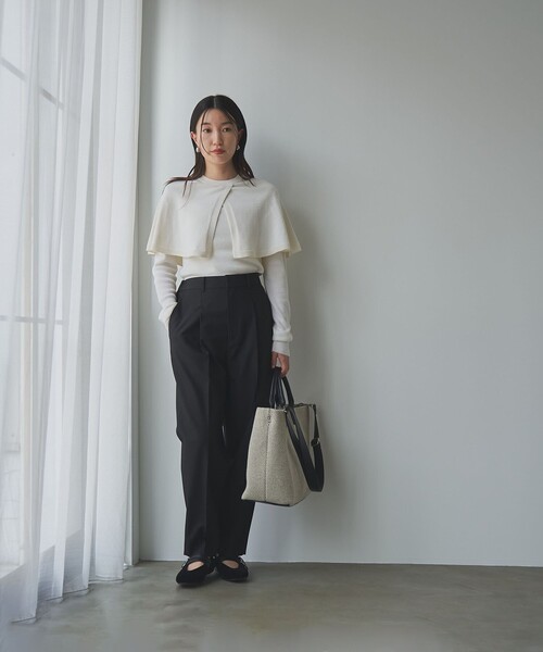 RONEL（ロネル）の「【2セットアイテム】ケープ&シアーリブニット（ニット/セーター・レディース・ブラック/ターコイズブルー/オフホワイト・FREE）」の4枚目の写真